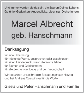 Traueranzeige von Marcel Albrecht von Märkische Oderzeitung