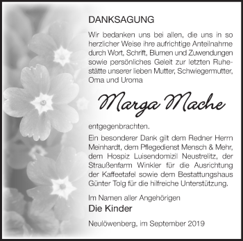 Traueranzeige von Marga Mache von Märkische Oderzeitung