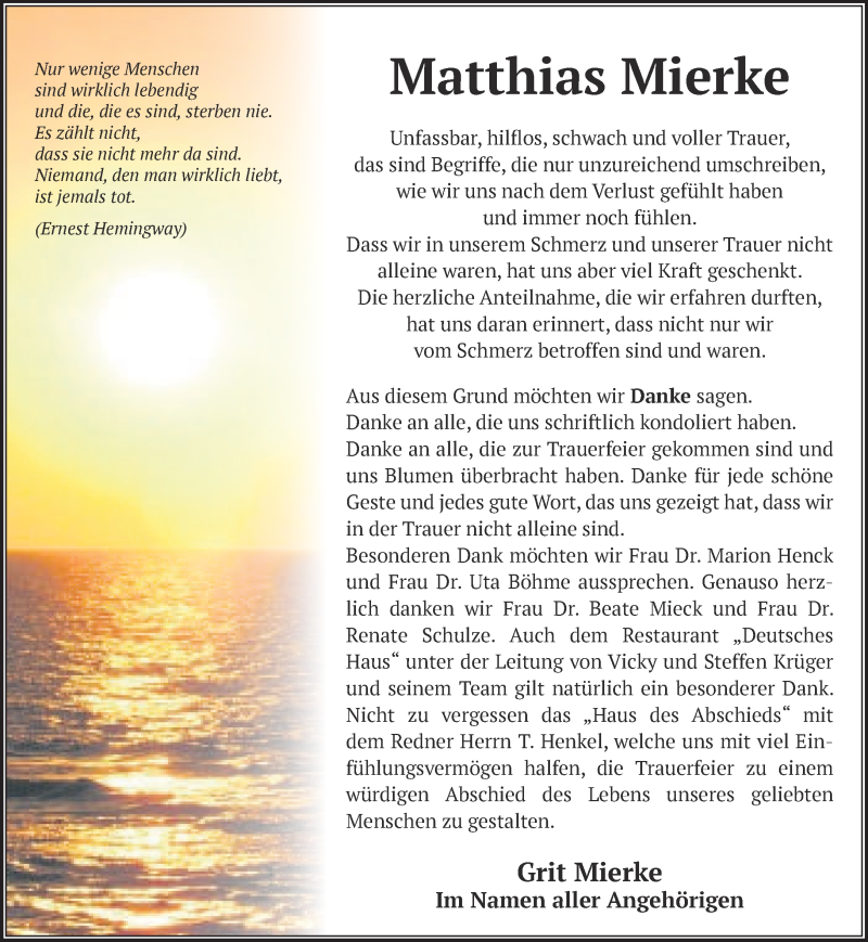  Traueranzeige für Matthias Mierke vom 21.09.2019 aus Märkische Oderzeitung