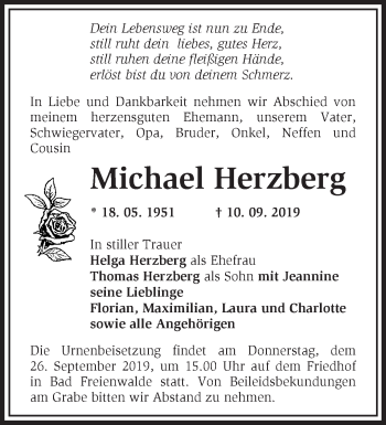 Traueranzeige von Michael Herzberg von Märkische Oderzeitung