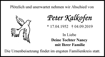 Traueranzeige von Peter Kalkofen von Märkische Oderzeitung