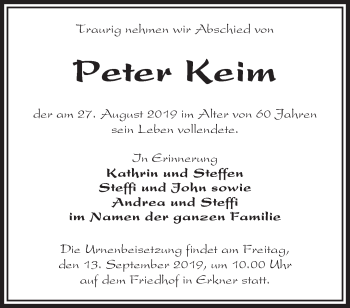 Traueranzeige von Peter Keim von Märkische Oderzeitung