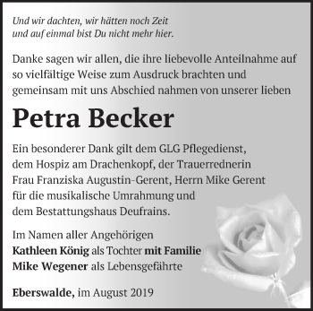 Traueranzeige von Petra Becker von Märkische Oderzeitung