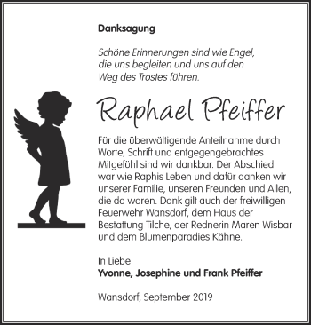 Traueranzeige von Raphael Pfeiffer von Märkische Oderzeitung