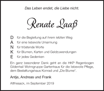 Traueranzeige von Renate Laaß von Märkische Oderzeitung