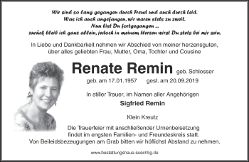 Traueranzeige von Renate Remin von Märkische Oderzeitung