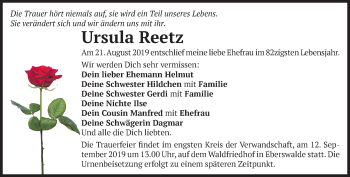 Traueranzeige von Ursula Reetz von Märkische Oderzeitung