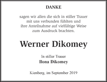 Traueranzeige von Werner Dikomey von Märkische Oderzeitung