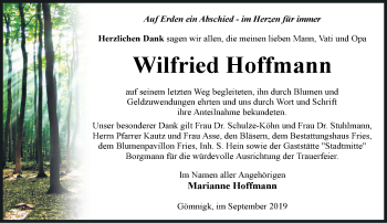 Traueranzeige von Wilfried Hoffmann von Märkische Oderzeitung