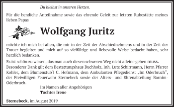 Traueranzeige von Wolfgang Juritz von Märkische Oderzeitung