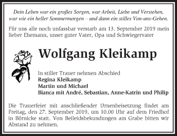 Traueranzeige von Wolfgang Kleikamp von Märkische Oderzeitung