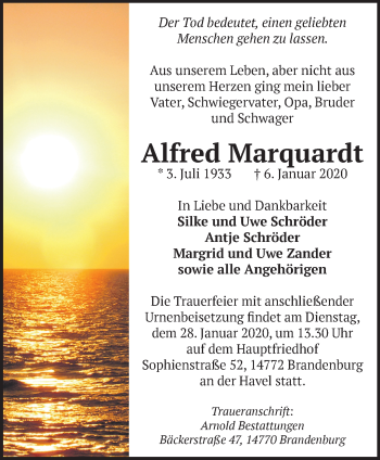 Traueranzeige von Alfred Marquardt von Märkische Oderzeitung