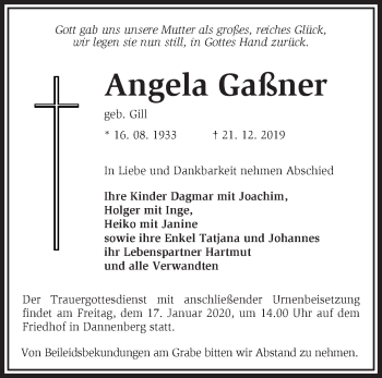 Traueranzeige von Angela Gaßner von Märkische Oderzeitung