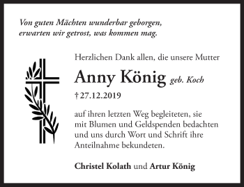 Traueranzeige von Anny König von Märkische Oderzeitung