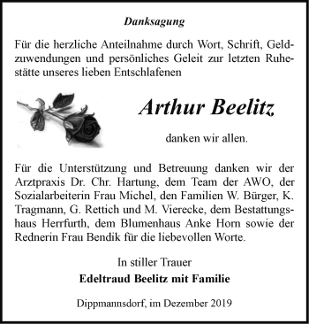 Traueranzeige von Arthur Beelitz von Märkische Oderzeitung