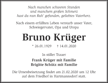 Traueranzeige von Bruno Krüger von Märkische Oderzeitung