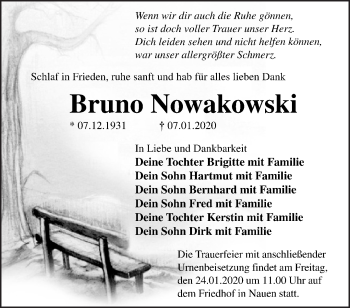 Traueranzeige von Bruno Nowakowski von Märkische Oderzeitung