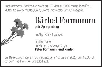 Traueranzeige von Bärbel Formumm von Märkische Oderzeitung