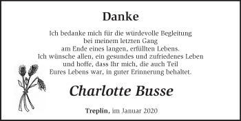 Traueranzeige von Charlotte Busse von Märkische Oderzeitung