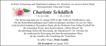 Traueranzeige von Charlotte Schädlich von Märkische Oderzeitung