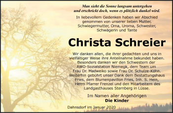 Traueranzeige von Christa Schreier von Märkische Oderzeitung