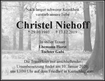 Traueranzeige von Christel Niehoff von Märkische Oderzeitung