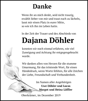 Traueranzeige von Dajana Döhler von Märkische Oderzeitung