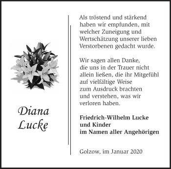 Traueranzeige von Diana Lucke von Märkische Oderzeitung