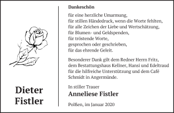 Traueranzeige von Dieter Fistler von Märkische Oderzeitung