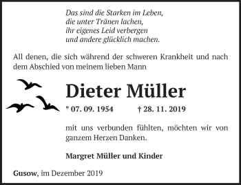 Traueranzeige von Dieter Müller von Märkische Oderzeitung