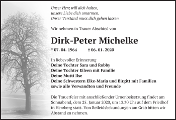 Traueranzeige von Dirk-Peter Michelke von Märkische Oderzeitung