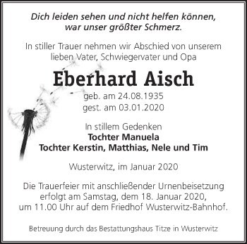 Traueranzeige von Eberhard Aisch von Märkische Oderzeitung