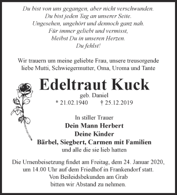 Traueranzeige von Edeltraut Kuck von Märkische Oderzeitung