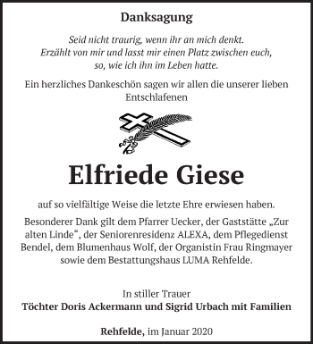 Traueranzeige von Elfriede Giese von Märkische Oderzeitung