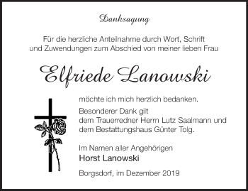 Traueranzeige von Elfriede Lanowski von Märkische Oderzeitung