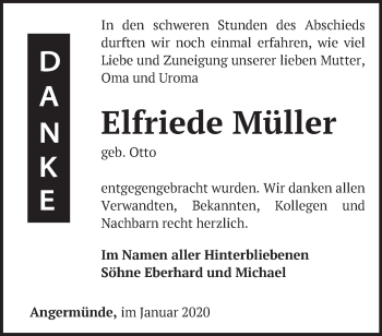 Traueranzeige von Elfriede Müller von Märkische Oderzeitung