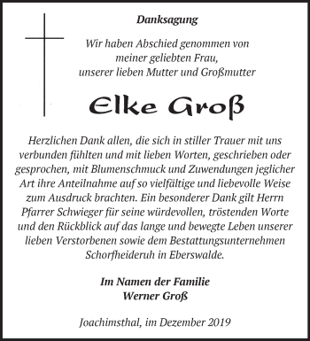 Traueranzeige von Elke Groß von Märkische Oderzeitung