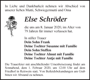 Traueranzeige von Else Schröder von Märkische Oderzeitung