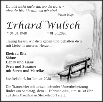 Traueranzeige von Erhard Wulsch von Märkische Oderzeitung