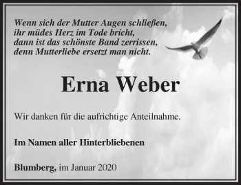 Traueranzeige von Erna Weber von Märkische Oderzeitung