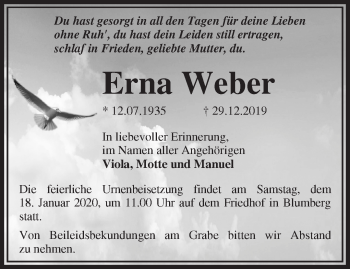 Traueranzeige von Erna Weber von Märkische Oderzeitung