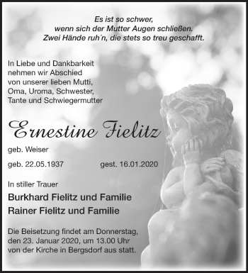 Traueranzeige von Ernestine Fielitz von Märkische Oderzeitung