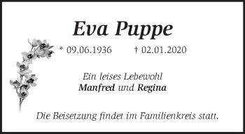 Traueranzeige von Eva Puppe von Märkische Oderzeitung