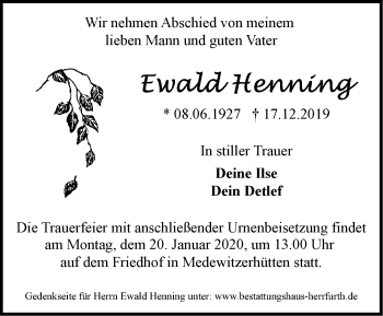 Traueranzeige von Ewald Henning von Märkische Oderzeitung