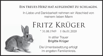 Traueranzeige von Fritz Krüger von Märkische Oderzeitung