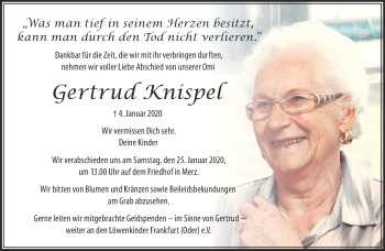 Traueranzeige von Gertrud Knispel von Märkische Oderzeitung