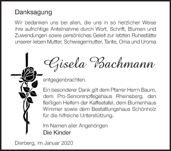 Traueranzeige von Gisela Bachmann von Märkische Oderzeitung