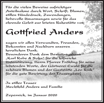 Traueranzeige von Gottfried Anders von Märkische Oderzeitung