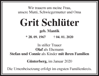 Traueranzeige von Grit Schlüter von Märkische Oderzeitung