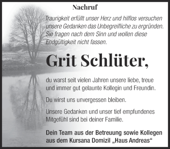 Traueranzeige von Grit Schlüter von Märkische Oderzeitung